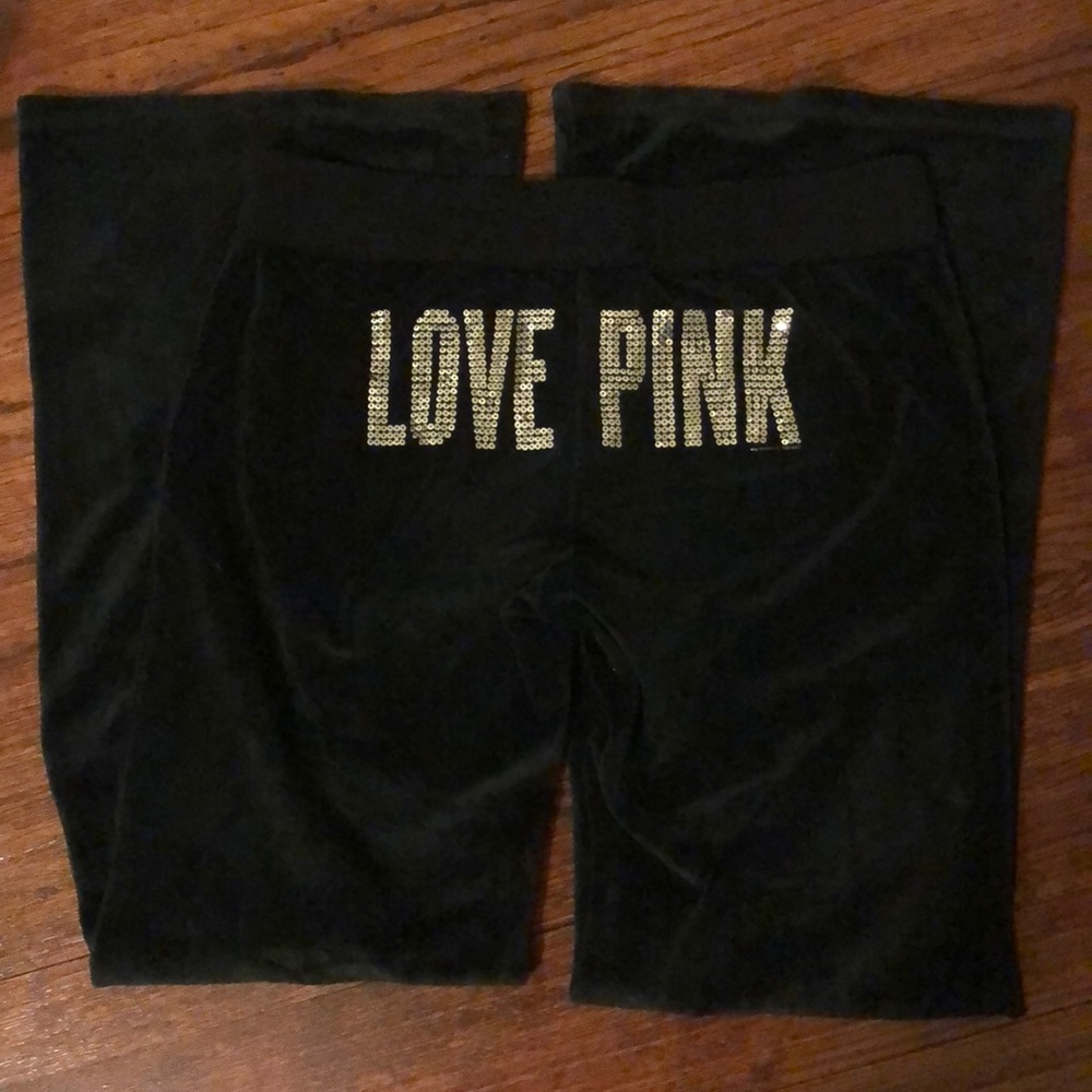 PINK black velour drawstring pants